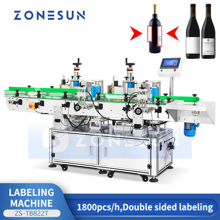 Zonesun ZS-TB822T Automatic Double-Sided Bottle Labeling Machine for Wine & Round Bottles