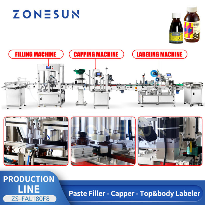 ZONESUN ZS-FAL180F8 Automatic Honey Filling Capping & Labeling Machine Line