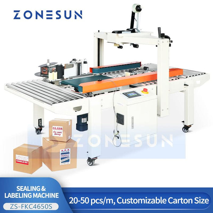 ZONESUN ZS-FKC4650S Automatische Kartonverschließ- und Seitenetikettiermaschine für die Endverpackung