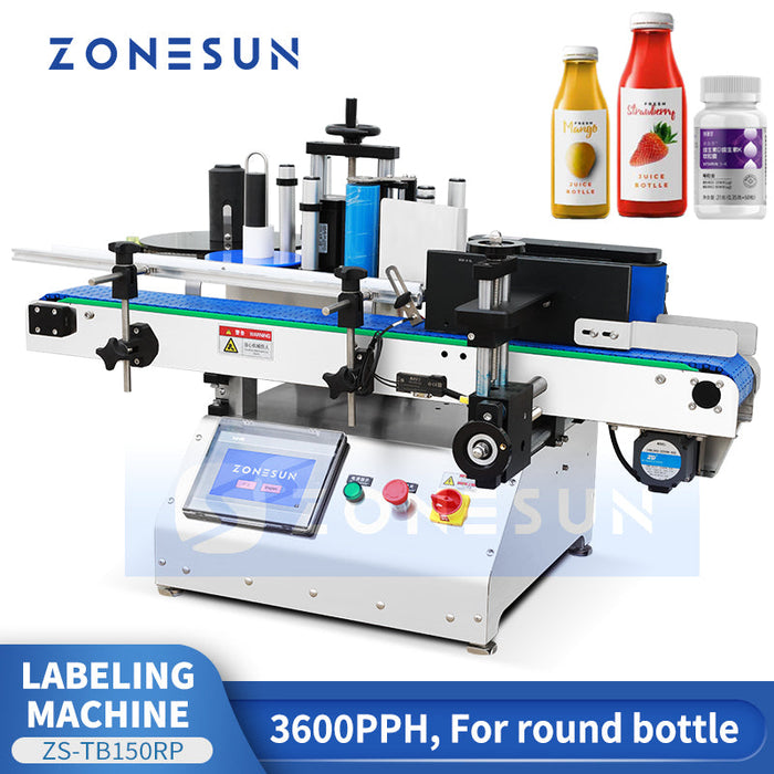 ZONESUN ZS-TB150RP Desktop Automatic Wrap Around Bottle Labeling Machine for Round Bottles