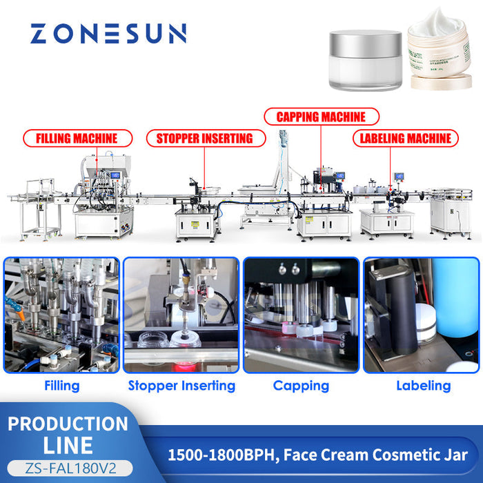 ZONESUN ZS-FAL180V2 Face Cream Packaging Production Line Filling Capping Labeling Machine Line for Cosmetic Bottle Automatic Skincare Production