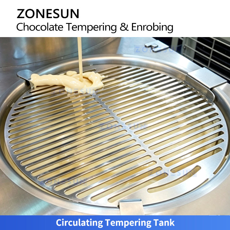 ZONESUN ZS-CG30 25L Automatic Chocolate Tempering & Enrobing Machine - Coating Equipment for Bakery, Confectionery & Cookies