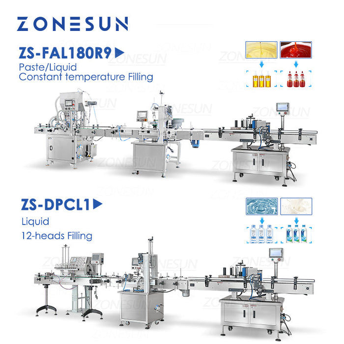 Línea de producción de etiquetado, llenado, tapado y llenado automático personalizado ZONESUN ZS-FAL180R9/ZS-DPCL1