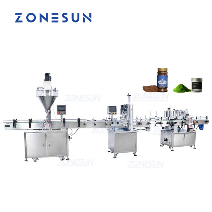 Linea di riempimento, tappatura ed etichettatura polveri per flaconi ZONESUN ZS-FAL180P9
