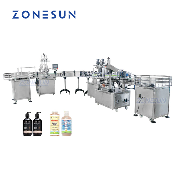ZS-FAL180R4 Piston Filling Capping Labeling Line with U Conveyor