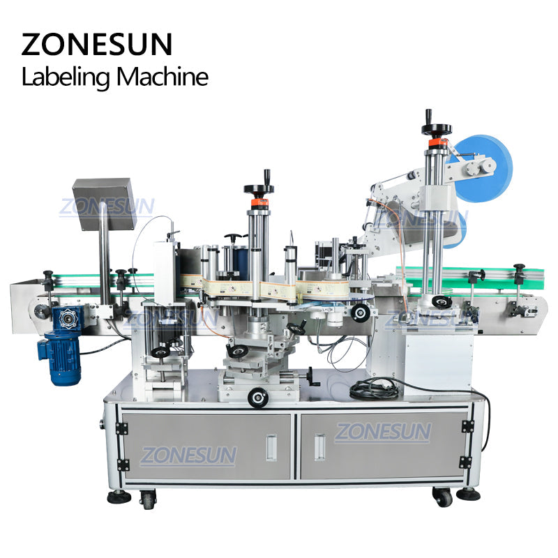 ZONESUN ZS-TB822D Dual-Side Labeling Machine for Flat Cap&Round Bottle