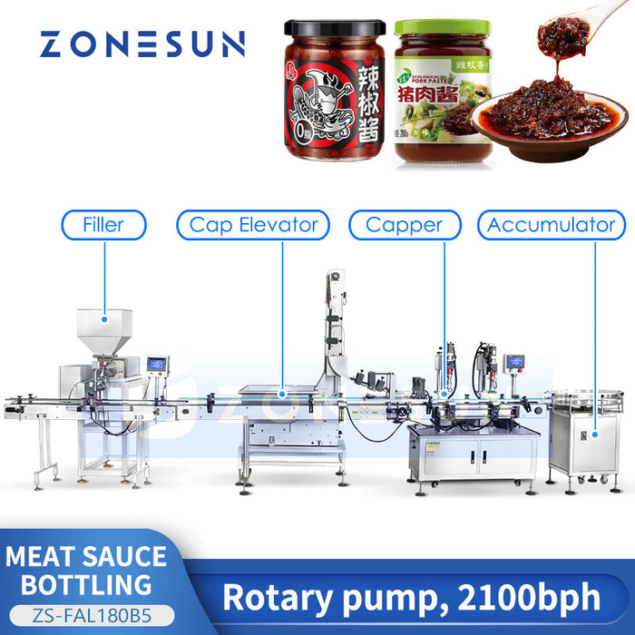 Línea de producción automática de llenado y tapado de pasta de salsa de carne ZONESUN ZS-FAL180B5