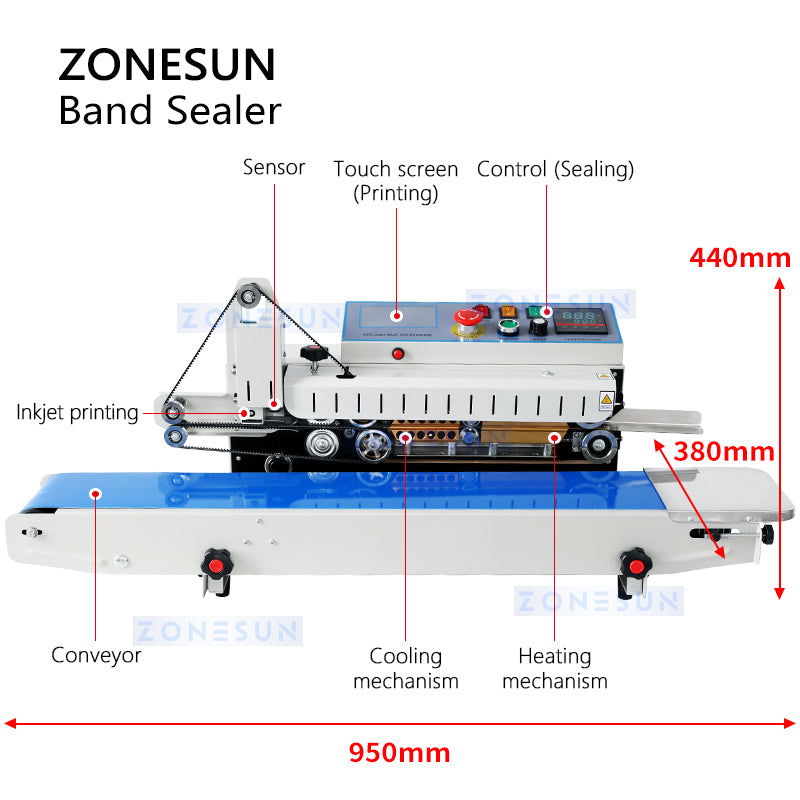 ZONESUN ZS-FR1800P Automatic Bag Sealer with Built-in Inkjet Printer