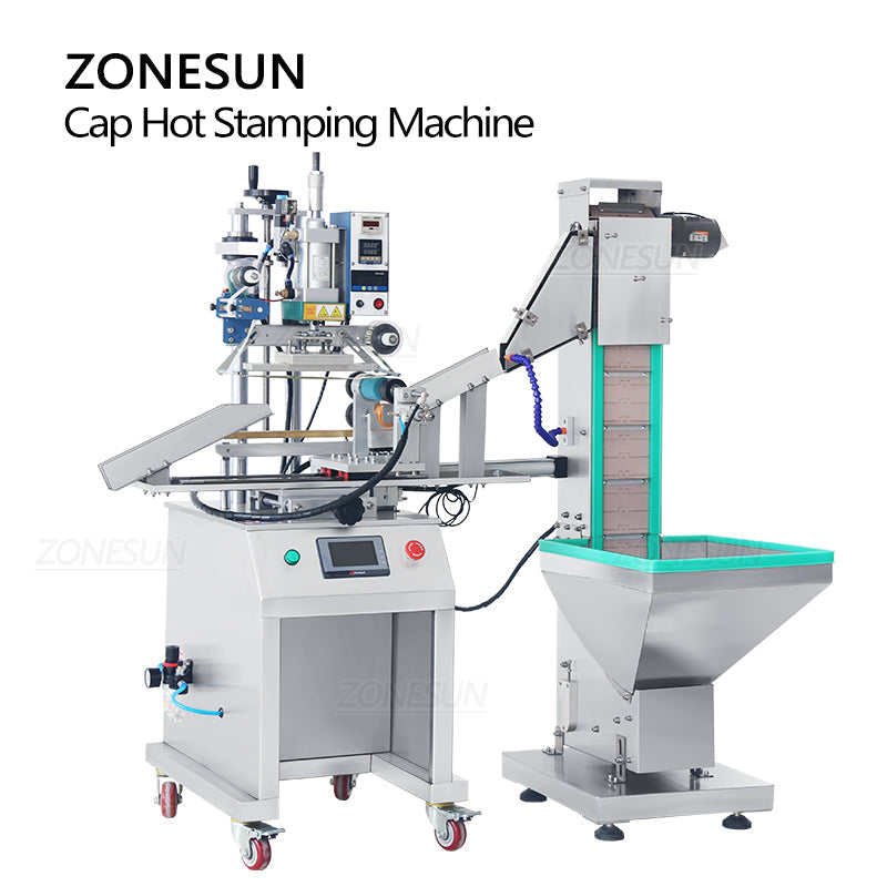 ZONESUN ZS‑819R2A Pneumatic Bottle Cap Hot Stamping Machine & Feeder