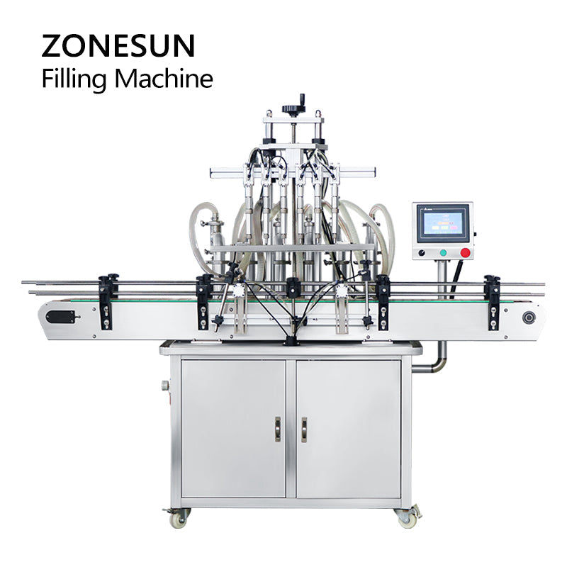 ZONESUN ZS‑YT6T‑6V 6‑Head Piston Pump Liquid Filler with Mixing Tank