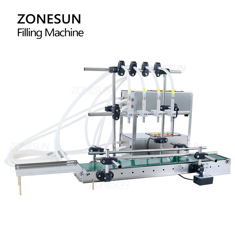 ZONESUN ZS-DTDP4G Auto 4-Nozzle Liquid Filling Machine with Conveyor