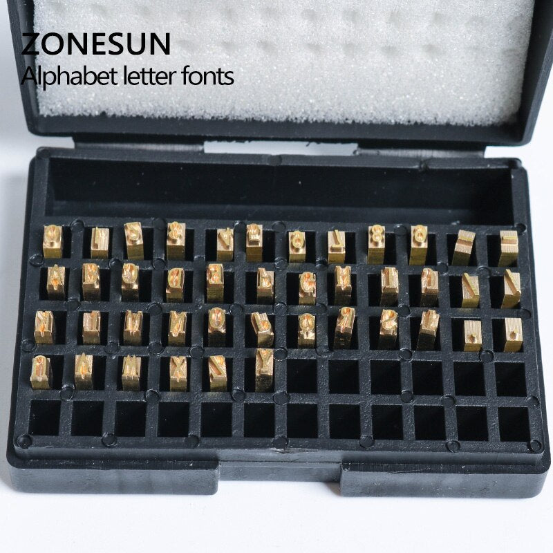 ZONESUN A‑Z 0‑9 Copper Letter Number Set for Hot Code Ribbon Printers