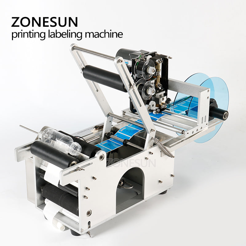 ZONESUN ZS‑TB50D/T Semi‑Auto Round Bottle Labeler with Date Printer