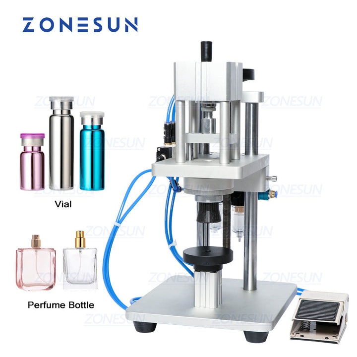 ZONESUN Pneumatic Perfume Vial Aluminum Plastic Capping Machine 13/15/18/20mm