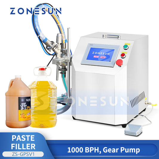 ZONESUN ZS-GPSV1 Semi-Automatic Servo Gear Pump Filling Machine with Handheld Nozzle for Viscous Liquids & Pastes