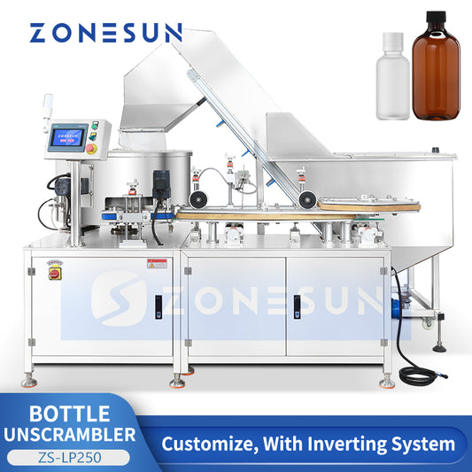ZONESUN ZS-LP250 Automatic Plastic Bottle Unscrambler Machine, Rotary Feeding & Sorting Turntable for Square & Round Bottles