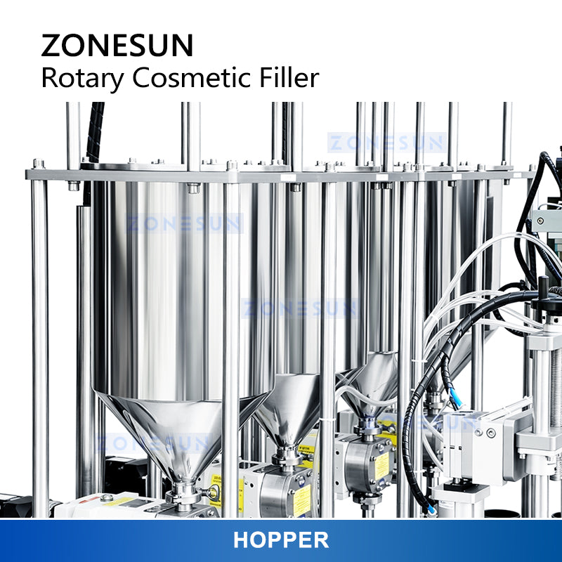 ZONESUN ZS-RSV4 Automatic Rotary 4-Color Cream Swirl Filling Machine for Cosmetic Jars & Bottles