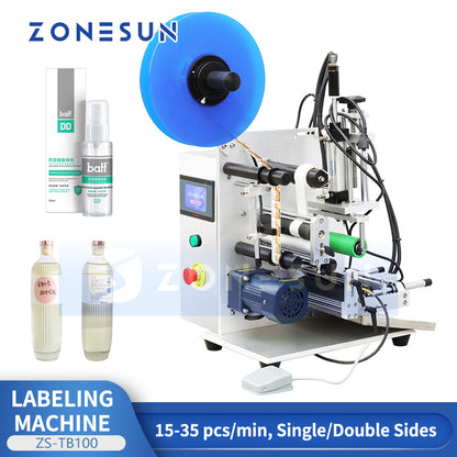 ZONESUN ZS-TB100 Semi-Auto Round Bottle Single Double Sides Labeler