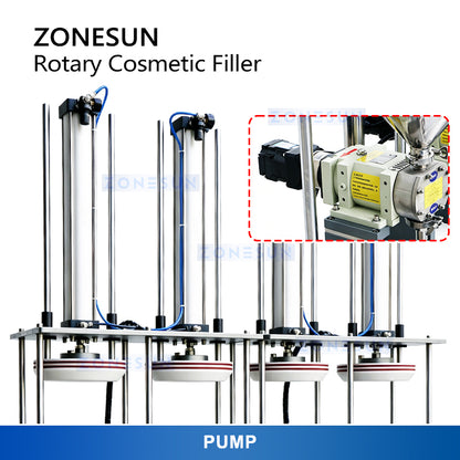 ZONESUN ZS-RSV4 Automatic Rotary 4-Color Cream Swirl Filling Machine for Cosmetic Jars & Bottles