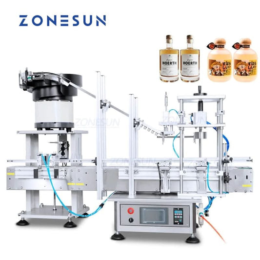 ZONESUN ZS-XG1870D2 Automatic T-Cork Capping Machine with Vibratory Bowl Cap Sorter for Bottle Bottling Line