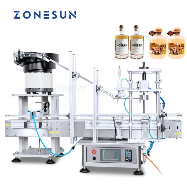 ZONESUN ZS-XG1870D2 Automatic T-Cork Capping Machine with Vibratory Bowl Cap Sorter for Bottle Bottling Line