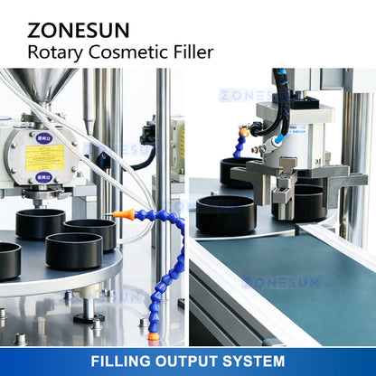 ZONESUN ZS-RSV4 Automatic Rotary 4-Color Cream Swirl Filling Machine for Cosmetic Jars & Bottles