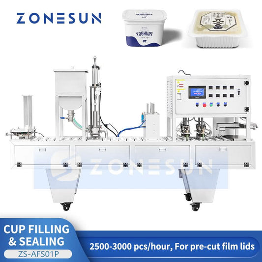 ZONESUN ZS-AFS01P Macchina automatica lineare a 4 teste per il riempimento e la sigillatura di vasetti per yogurt, budini e marmellata