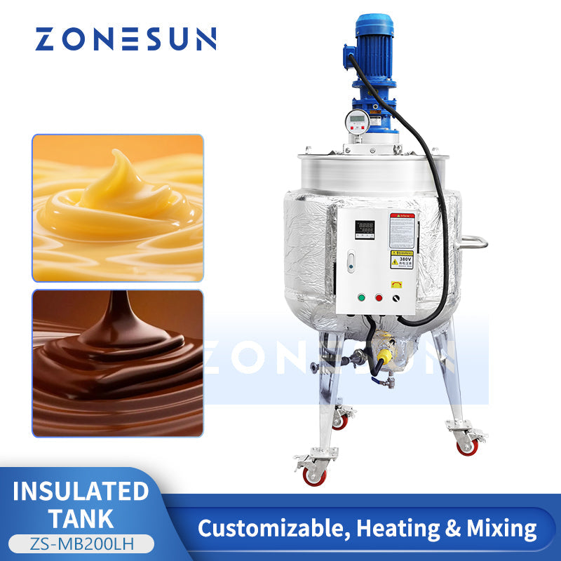 ZONESUN ZS-MB200LH 200L Stainless Steel Heating & Mixing Tank  Industrial Jacketed Liquid Blender for Chocolate & Cream