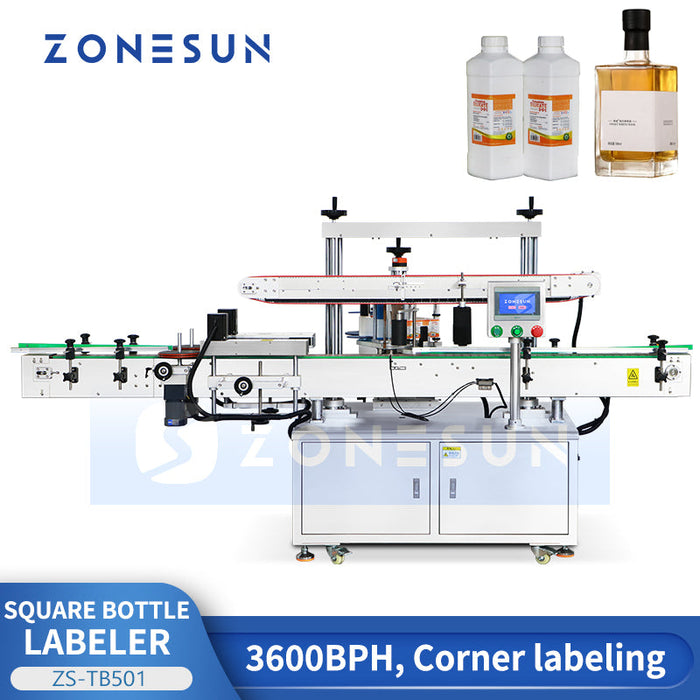 ZONESUN ZS-TB501 Automatic Corner Labeling Machine for Square Bottles & Three-Side Wrap-Around Labeled Containers