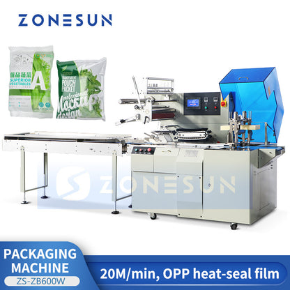 Zonesun ZS‑ZB600W Servo‑Driven Horizontal Flow Wrapping Machine