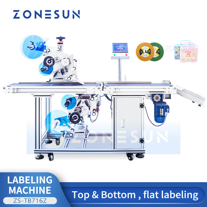 ZONESUN ZS-TB716Z Automatic Top & Bottom Flat-Surface Labeler Machine for Cartons Pouches and Trays