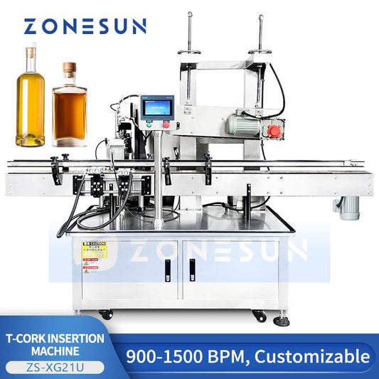 ZONESUN ZS-XG21U Automatic T-Corking Machine for Spirits & Liquor Bottles  High-Speed Bar-Top Stopper Insertion Line
