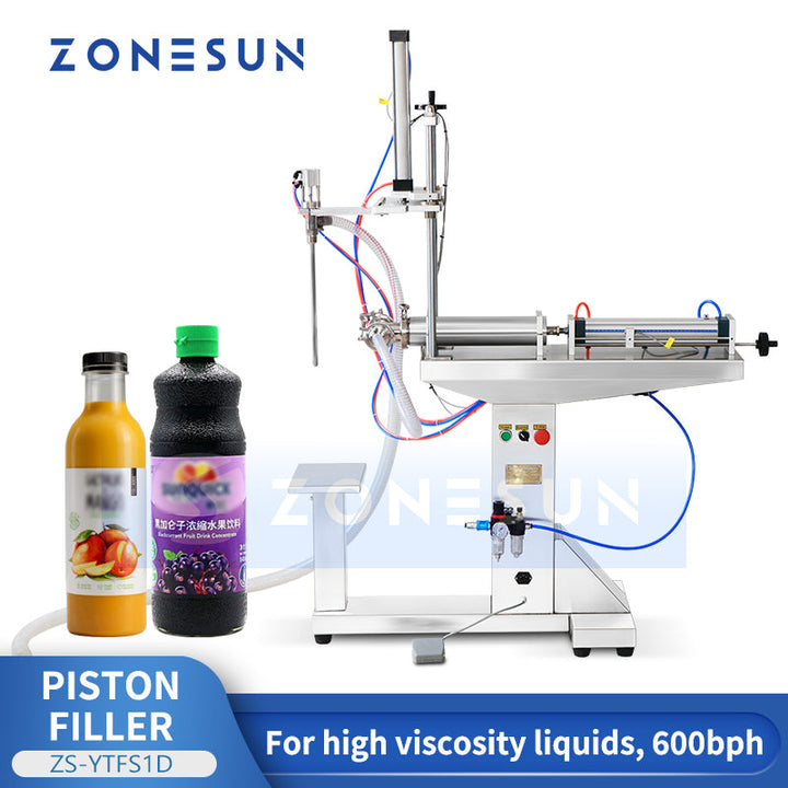 ZONESUN ZS-YTFS1D Semi-Automatic Piston Filling Machine for Viscous Liquids & Pastes (5–5000ml)