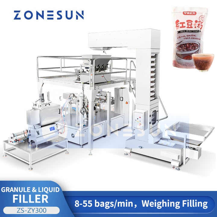 ZONESUN ZS-ZY300 Rotary Premade Bag Packaging Machine Multi-head Weigher Liquid & Granule Filler for Pouch