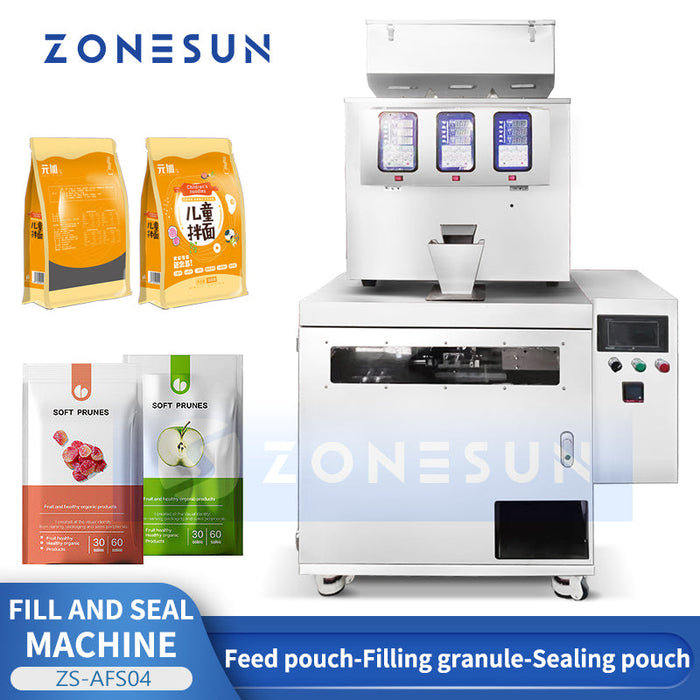Zonesun ZS‑AFS04 Granulat-Verpackungsmaschine für vorgefertigte Beutel mit Optionen