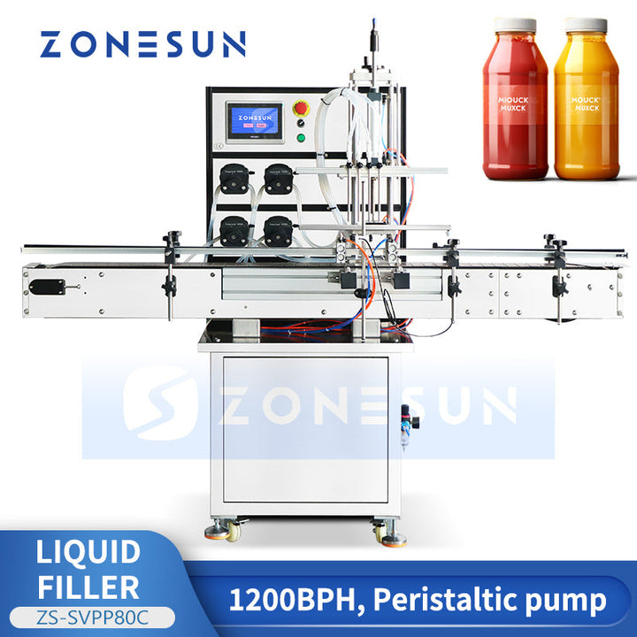 ZONESUN ZS-SVPP80C 4-Head Automatic Servo Peristaltic Liquid Filling Machine with Pneumatic Lift Anti-Drip System