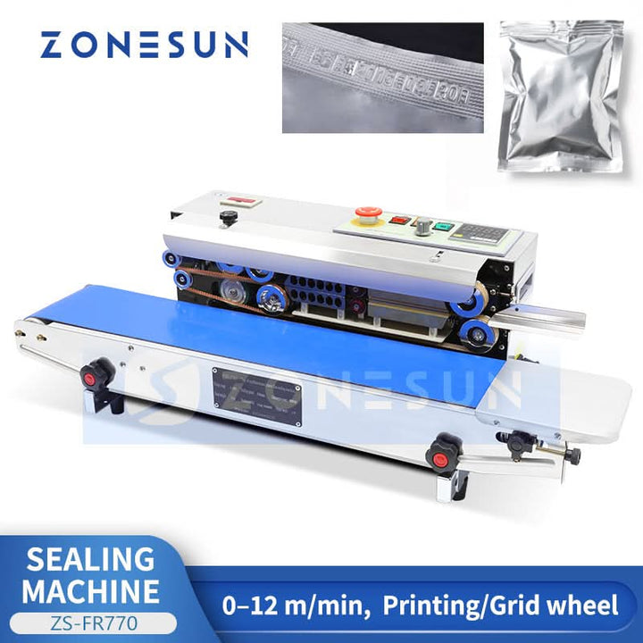 Saldatrice a banda continua Zonesun ZS-FR770 con marcatore di data e nastro trasportatore