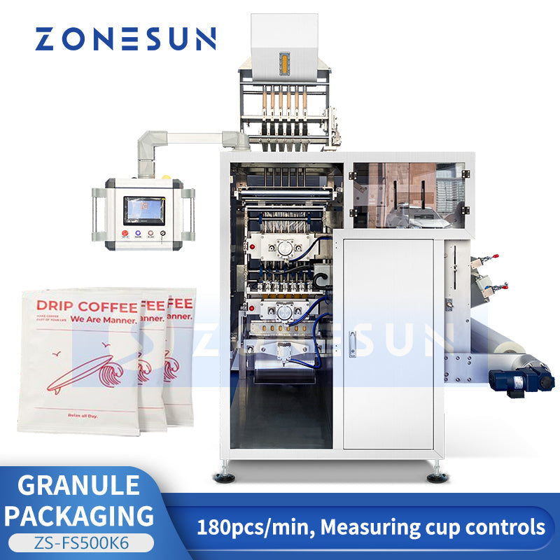 ZONESUN ZS-FS500K6 Automatic VFFS Sachet Filling Sealing Machine For Granule Powder