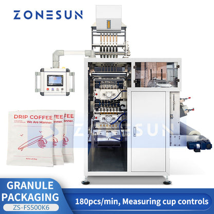 ZONESUN ZS-FS500K6 Automatic VFFS Sachet Filling Sealing Machine For Granule Powder