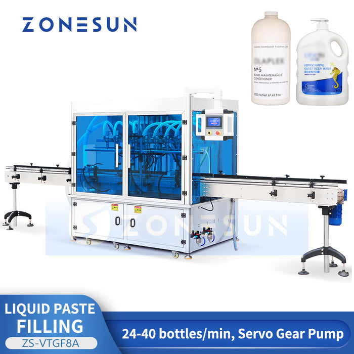 ZONESUN ZS‑VTGF8A Automatic 8-Head Viscous Liquid Filling Machine Industrial Paste and Sauce Packaging Equipment
