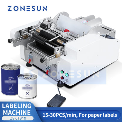 ZONESUN ZS-JTB10 Semi-Automatic Wet Glue Labeling Machine for Round Bottles, Jars & Cans