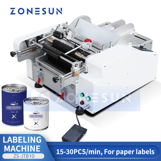ZONESUN ZS-JTB10 Semi-Automatic Wet Glue Labeling Machine for Round Bottles, Jars & Cans