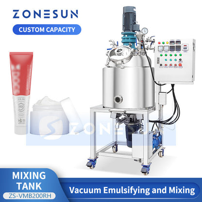 ZONESUN ZS-VMB200RH Cosmetic High Shear Mixer Vacuum Emulsifying Mixer Tank for Cream Lotion Ointment Sauce Homogenizing Heating Cooling