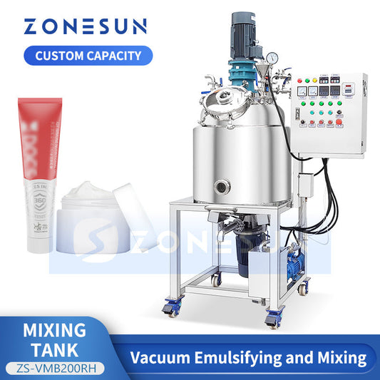ZONESUN ZS-VMB200RH Cosmetic High Shear Mixer Vacuum Emulsifying Mixer Tank for Cream Lotion Ointment Sauce Homogenizing Heating Cooling