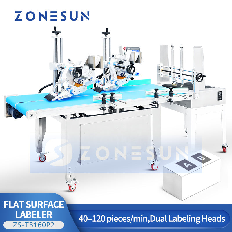 ZONESUN Automatic High-Speed Dual-Head Flat Surface Labeling Machine with Paging Feeder (ZS-TB160P2)
