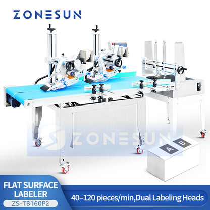 ZONESUN Automatic High-Speed Dual-Head Flat Surface Labeling Machine with Paging Feeder (ZS-TB160P2)