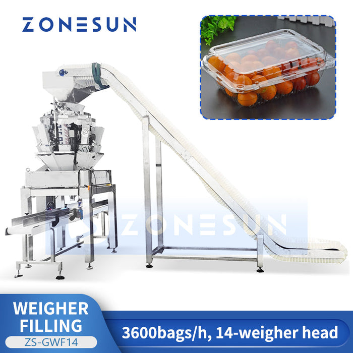 ZONESUN ZS-GWF14 Automatic 14-Head Multihead Weighing and Packaging Line for Food Processing