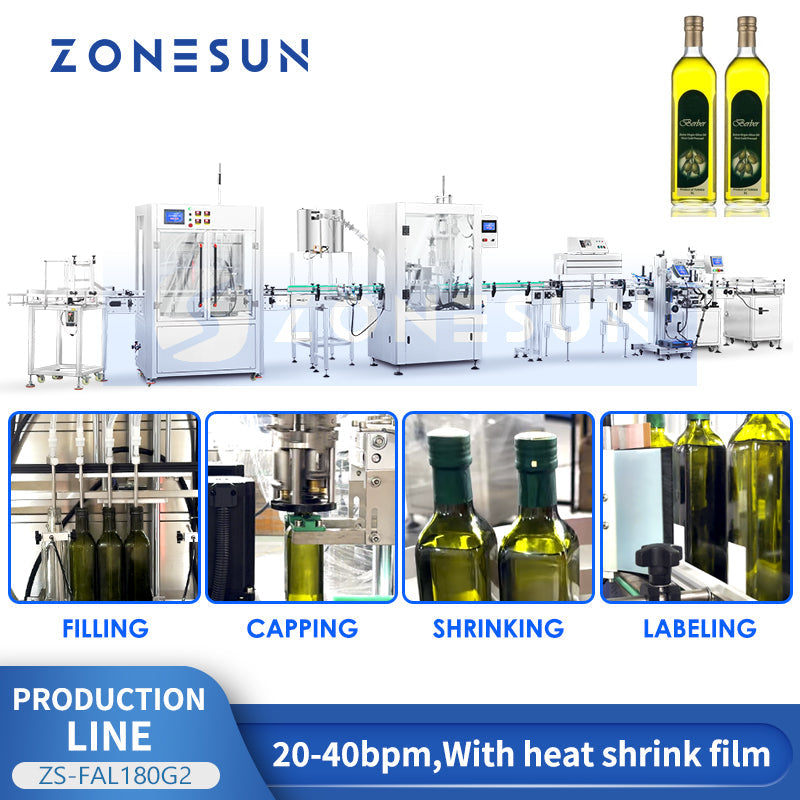 ZONESUN ZS-FAL180G2 Automatic Oil Bottle Filling, Capping & Labeling Line