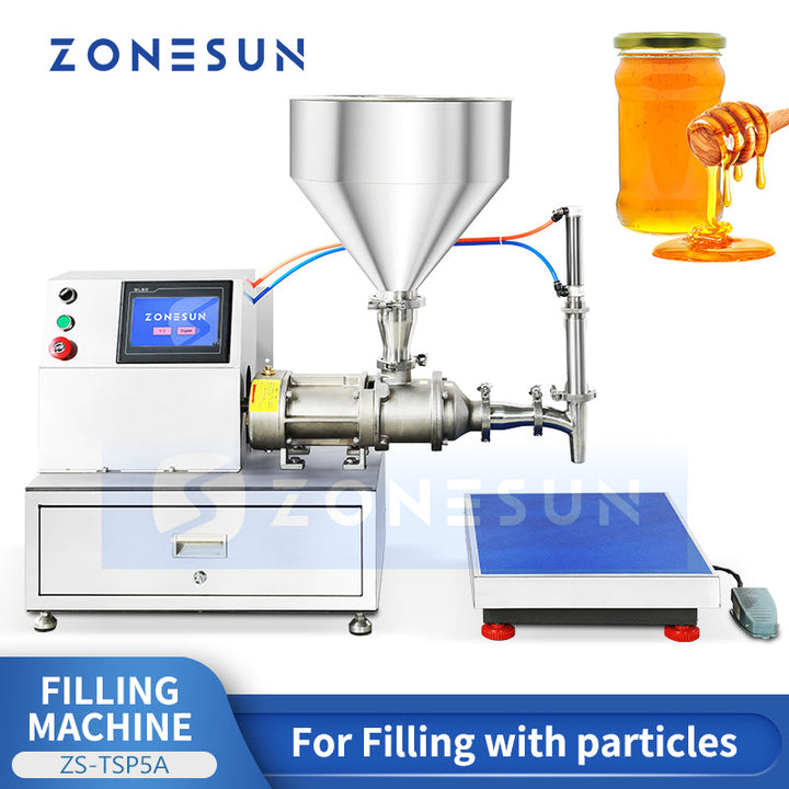 ZONESUN ZS-TSP5A Screw Pump Paste Filling Machine Semi-Automatic Weighing Liquid Filler for Sauce with Particles, Peanut Butter, Jam