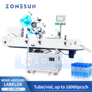 ZONESUN ZS-TB823 High-Speed Automatic Round Bottle & Tube Wrap Around Labeling Machine